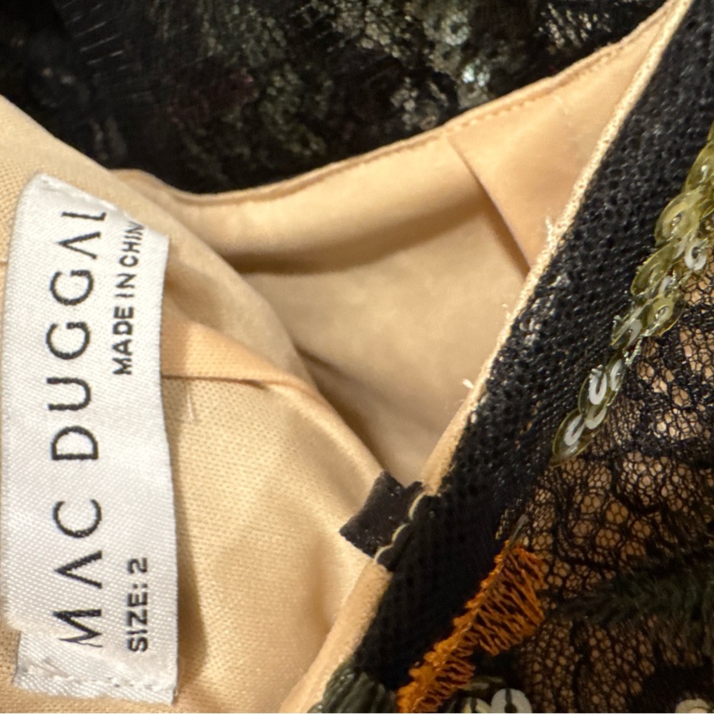 Mac Duggal One-Shoulder Floral Sequin Gown in Black, Gold, Pink - Picture 3 of 5